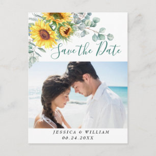 Sunflowers Eucalyptus PHOTO Wedding Save the Date Postcard