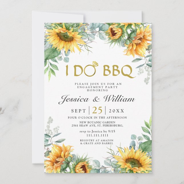 Sunflowers Eucalyptus Rustic Engagement Party Invitation (Front)