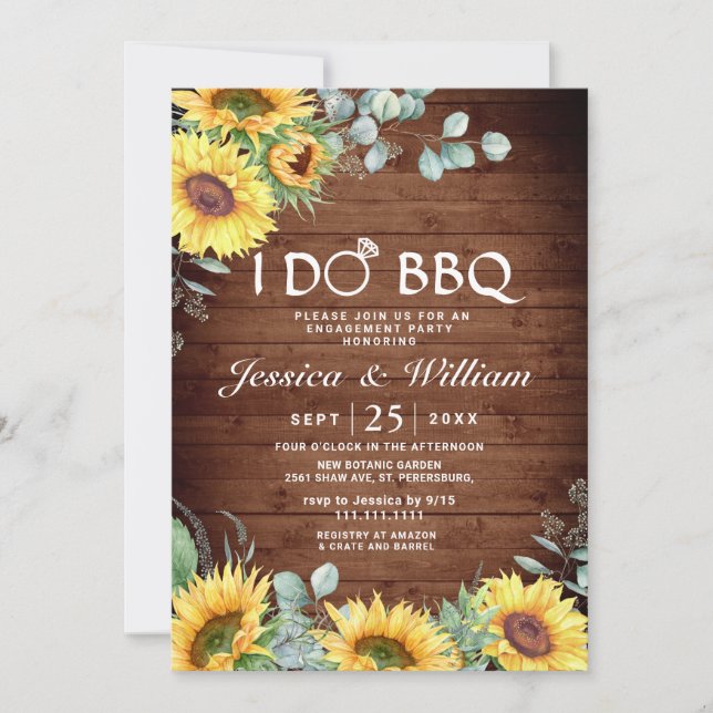 Sunflowers Eucalyptus Rustic Engagement Party Invitation (Front)