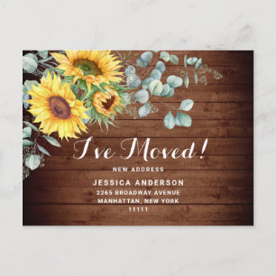Sunflowers Eucalyptus Rustic Moving Announcement Postcard