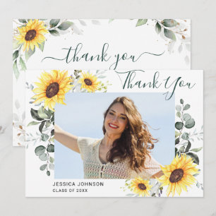 Sunflowers Eucalyptus Rustic PHOTO Graduation Thank You Card