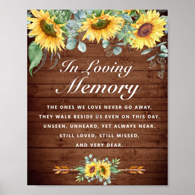 Sunflowers Eucalyptus Rustic Wedding Memorial Sign (Front)