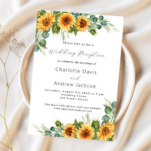Sunflowers eucalyptus rustic wedding reception invitation