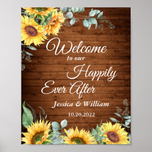 Sunflowers Eucalyptus Rustic Wedding Welcome Sign