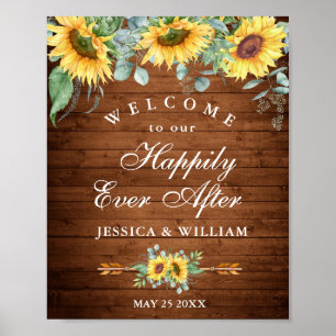 Sunflowers Eucalyptus Rustic Wedding Welcome Sign