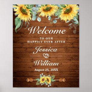 Sunflowers Eucalyptus Rustic Wedding Welcome Sign