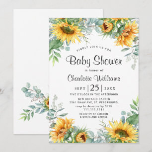Sunflowers Eucalyptus Watercolor Baby Shower Invitation