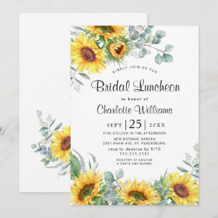 Sunflowers Eucalyptus Watercolor Bridal Luncheon Invitation