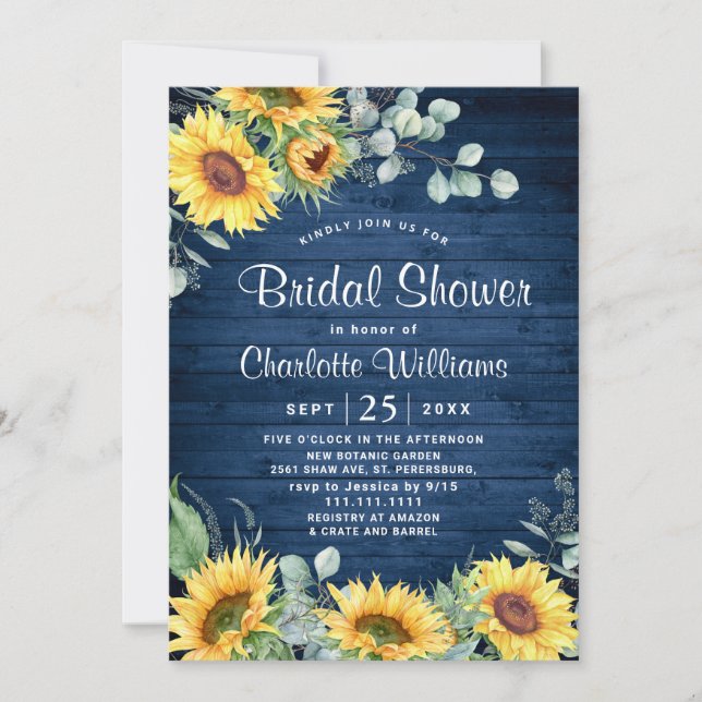 Sunflowers Eucalyptus Watercolor Bridal Shower Invitation (Front)