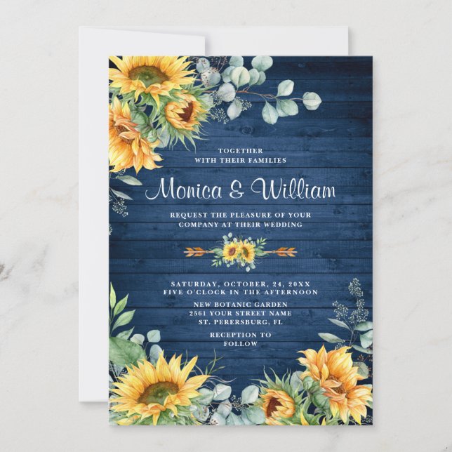Sunflowers Eucalyptus Watercolor Rustic Wedding Invitation (Front)