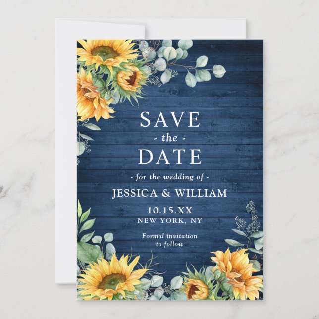 Sunflowers Eucalyptus Watercolor Rustic Wedding Save The Date (Front)