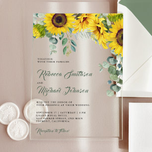 Sunflowers Eucalyptus Wedding Acrylic Invitations