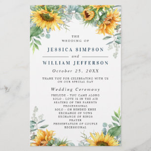 Sunflowers Eucalyptus Wedding Ceremony Program