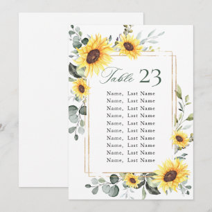 Sunflowers Eucalyptus Wedding Seating Chart Card