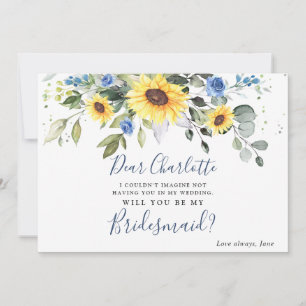 Sunflowers Eucalyptus Will You Be My Bridesmaid Invitation