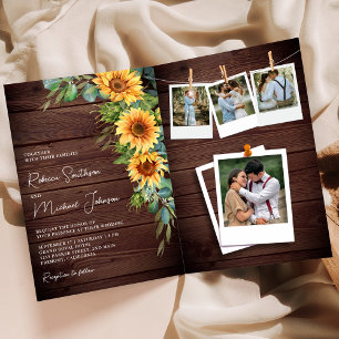 Sunflowers Eucalyptus Wood QR Code Wedding Invitation