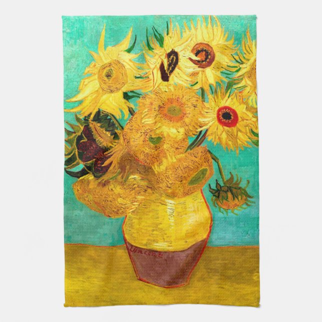 Sunflowers (F455) Van Gogh Fine Art Kitchen Towel (Vertical)