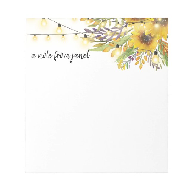 Sunflowers & Fairy Lights Personalized Notepad (Front)