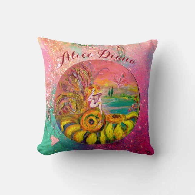 SUNFLOWERS FAIRY PINK FLORAL Girl Baby Status Throw Pillow (Front)