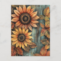 Sunflowers Fall Autumn Leaves Mixed Media