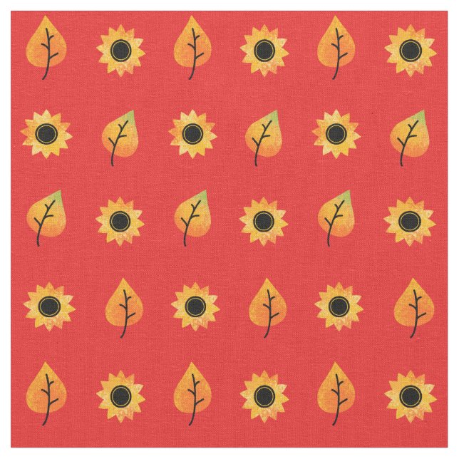 Sunflowers & Fall Leaves Fabric (Close Up)