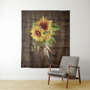 Sunflowers Fall Photo Textured Wedding Backdrop Tapestry
