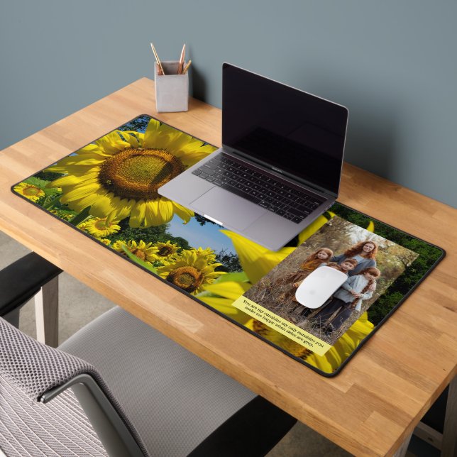 Sunflowers Family Photo Personalized Text Work Desk Mat (Office 2)