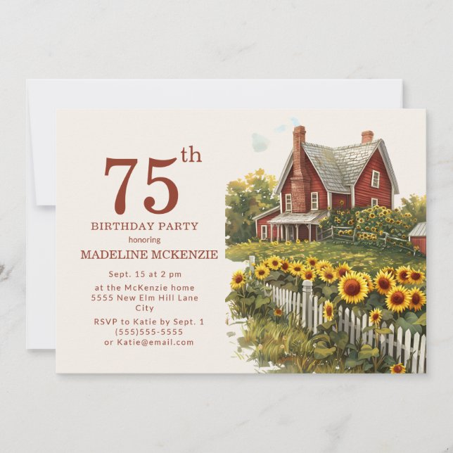 Sunflowers Farmhouse 75th Birthday Party  Invitation (Front)
