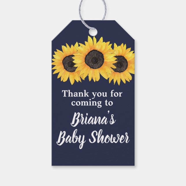 Sunflowers Favours Gift Tags Navy Blue (Front)