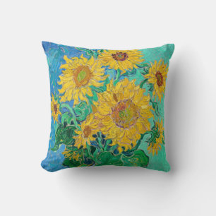 Sunflowers Field Red Orange Yellow Blue Van Gogh Throw Pillow