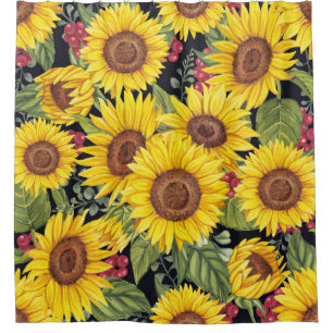 Sunflowers field: watercolor black background