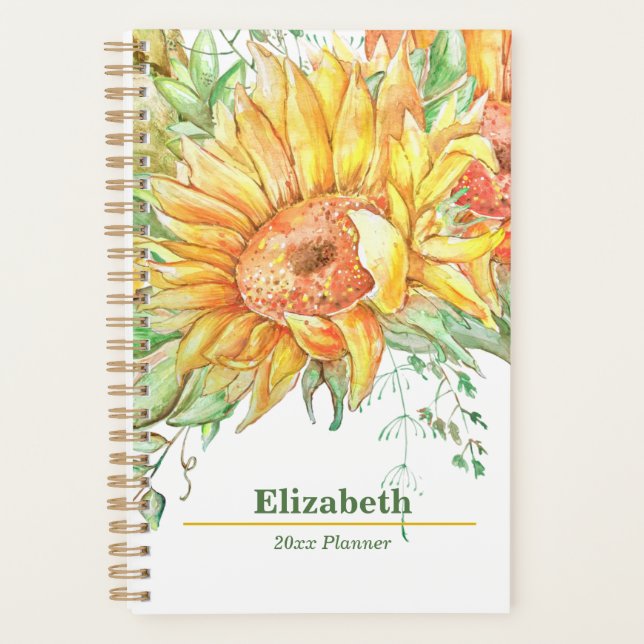 Sunflowers Floral Boho Yearly Monthly Weekly Plan Planner (Front)