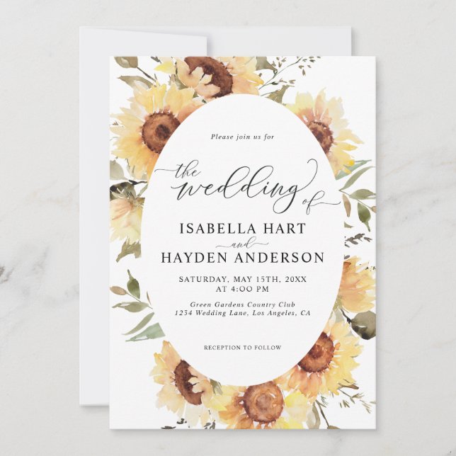 Sunflowers Floral Fall Summer Rustic Boho Wedding Invitation (Front)