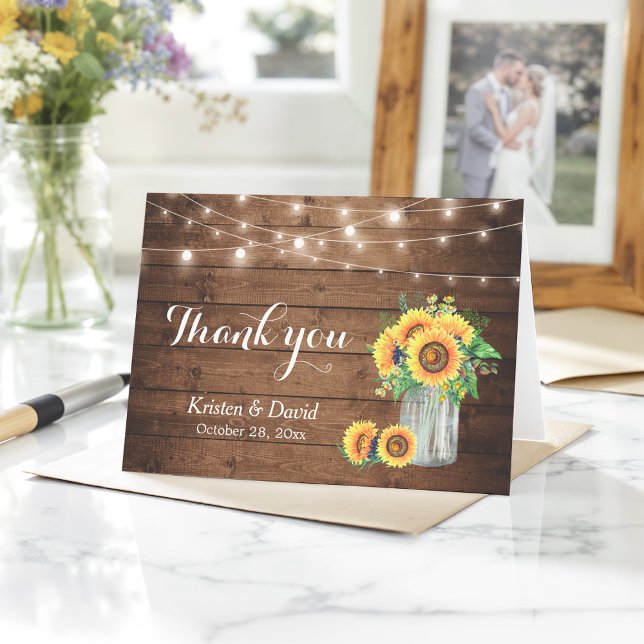 Sunflowers Floral Mason Jar Lights Thank You Card (Creator Uploaded)