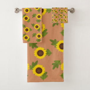  Sunflowers Floral Modern Elegant Watercolor Fall Bath Towel Set
