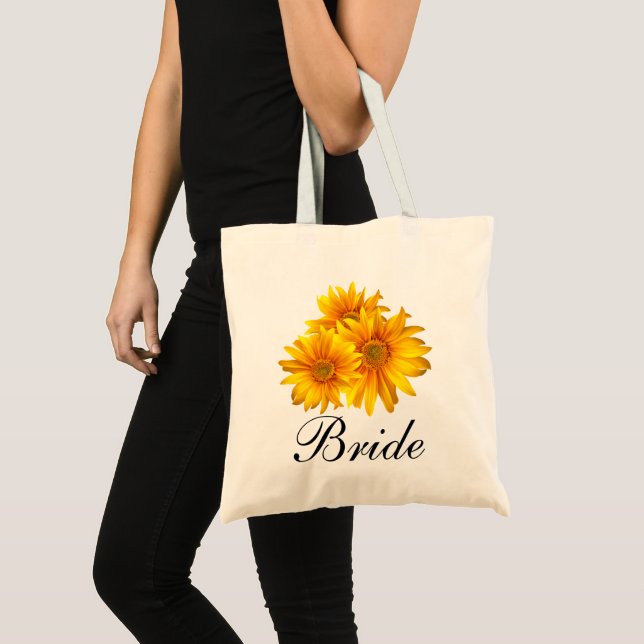  Sunflowers Floral Personalized Bride Wedding Tote Bag (Front (Product))