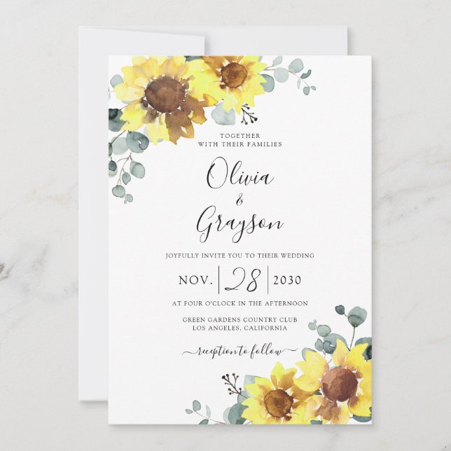 Sunflowers Floral QR Code RSVP All In One Wedding  Invitation (Front)