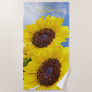 Sunflowers Floral Sunny Summer Flowers Add Name Beach Towel