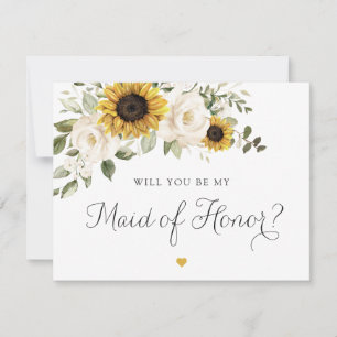 Sunflowers Floral White Greenery Maid of Honour Invitation