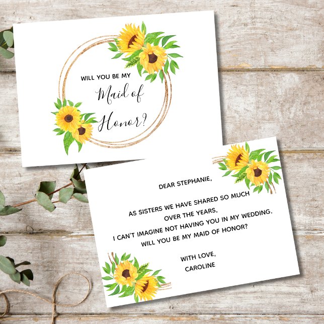Sunflowers Floral Yellow Will You Be Maid of Honou Invitation (Sunflowers Will You Be My Maid of Honor Card. Printed or Digital Instant download)