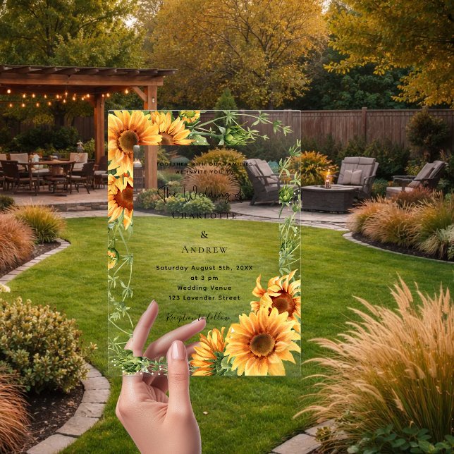 Sunflowers florals clear wedding  acrylic invitations (Creator Uploaded)