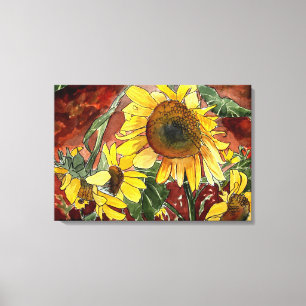 sunflowers flowers watercolor painting canvas print