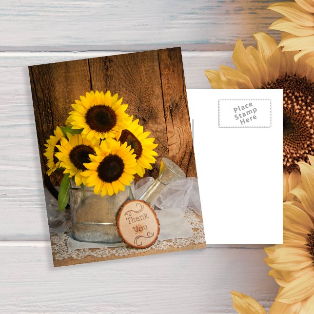 Sunflowers Garden Watering Can Wedding Thank You Postcard (Creator Uploaded)