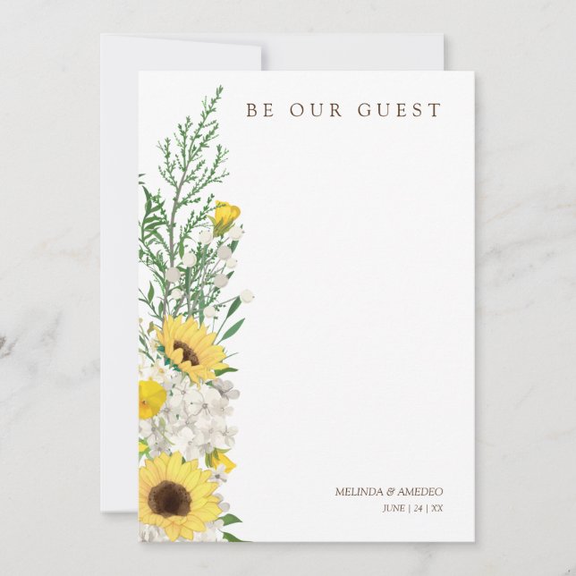 Sunflowers Garland Bouquet Be our Guest Quote  Invitation (Front)