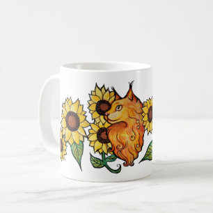 Sunflowers Ginger Maine Coon Cat Coffee Mug