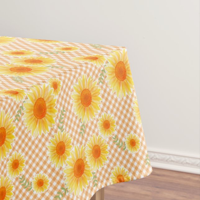 Sunflowers Gingham  Tablecloth (In Situ)