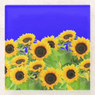 Sunflowers Glass Coaster Ukrainian Flag Colours