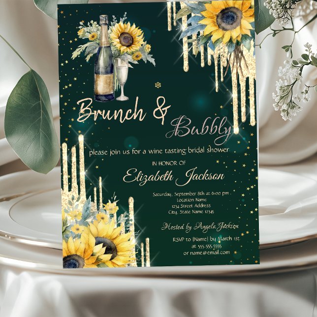 Sunflowers Glass Drips Brunch & Bubbly  Invitation (Creator Uploaded)