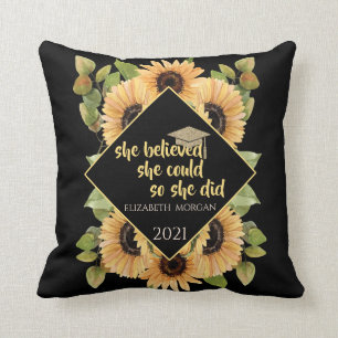 Sunflowers Glitter Graduate Cap Beverage Coaster Throw Pillow
