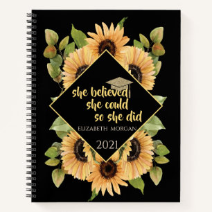 Sunflowers Glitter Graduate Cap  Notebook